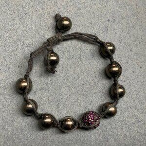 Adjustable Rhinestone Ball Bracelet 7-9 In Gunmetal Silver Beads Magenta Purple